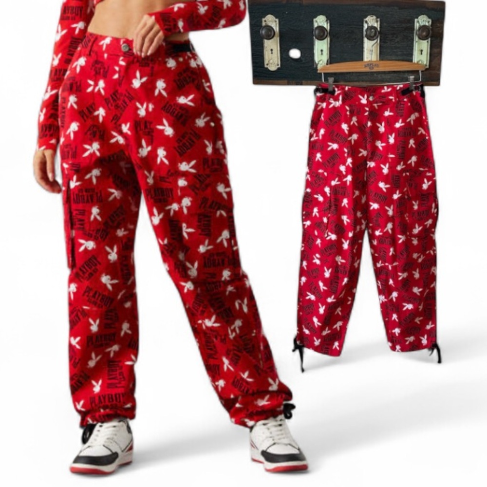 Playboy Club 54 Red Logo Cargo Style Pants Size Small